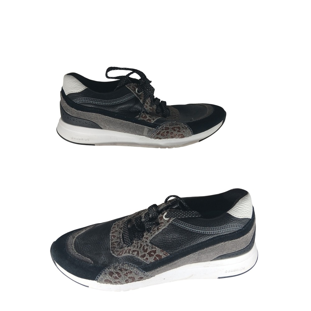 Cole Haan GrandPro Sneakers 6.5B Black Grey Leopard W22934 Leather Suede Low Top